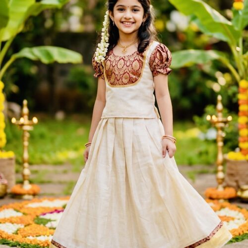 Brocade Maroon Kerala Tissue Pattupavada Set