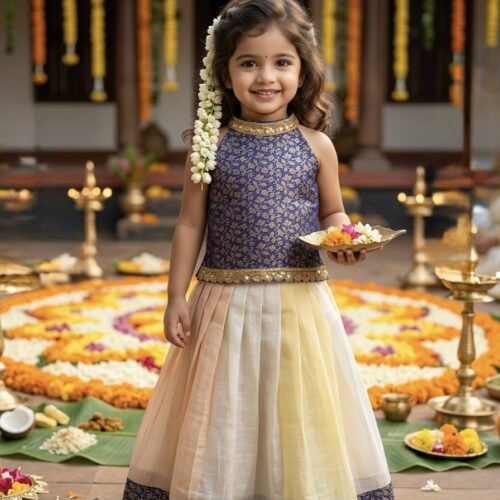 Purple Brocade Kerala Tissue Pattu Pavada