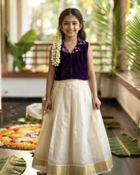 Velvet handworked Kerala Tissue Pattupavada Set