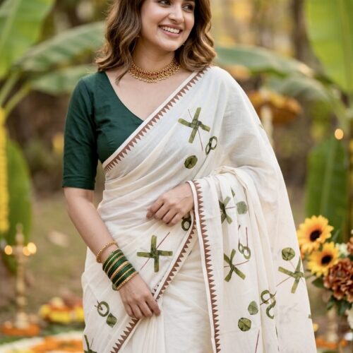 Green Cotton Set saree
