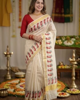 Golden Tissue  Alta Adorned Feet  Digital Printed Saree -