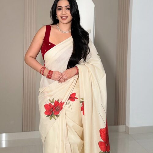 Floral Cotton Kasavu Saree