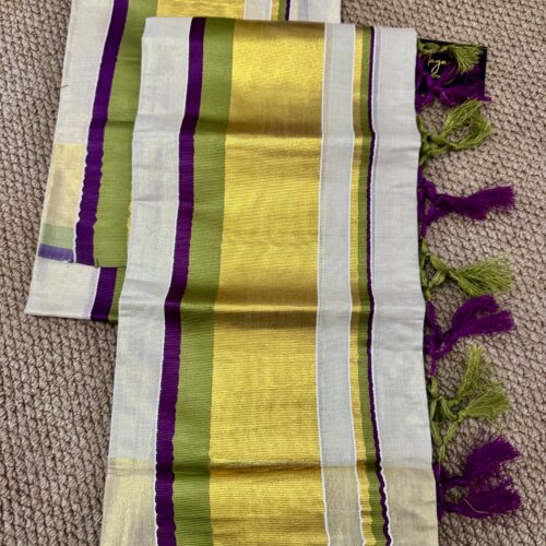 Golden Tissue - Set Mundu Purple Olive Green