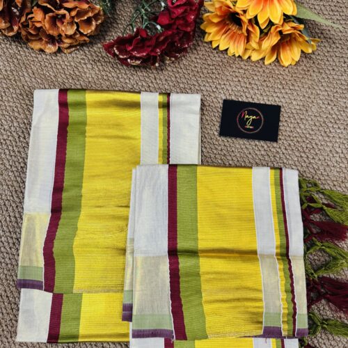 Golden Tissue - Set Mundu Maroon Olive Green