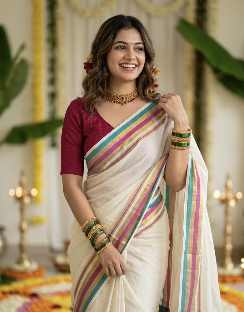 MulMul Cotton Saree with Strechable Blouse - Pink