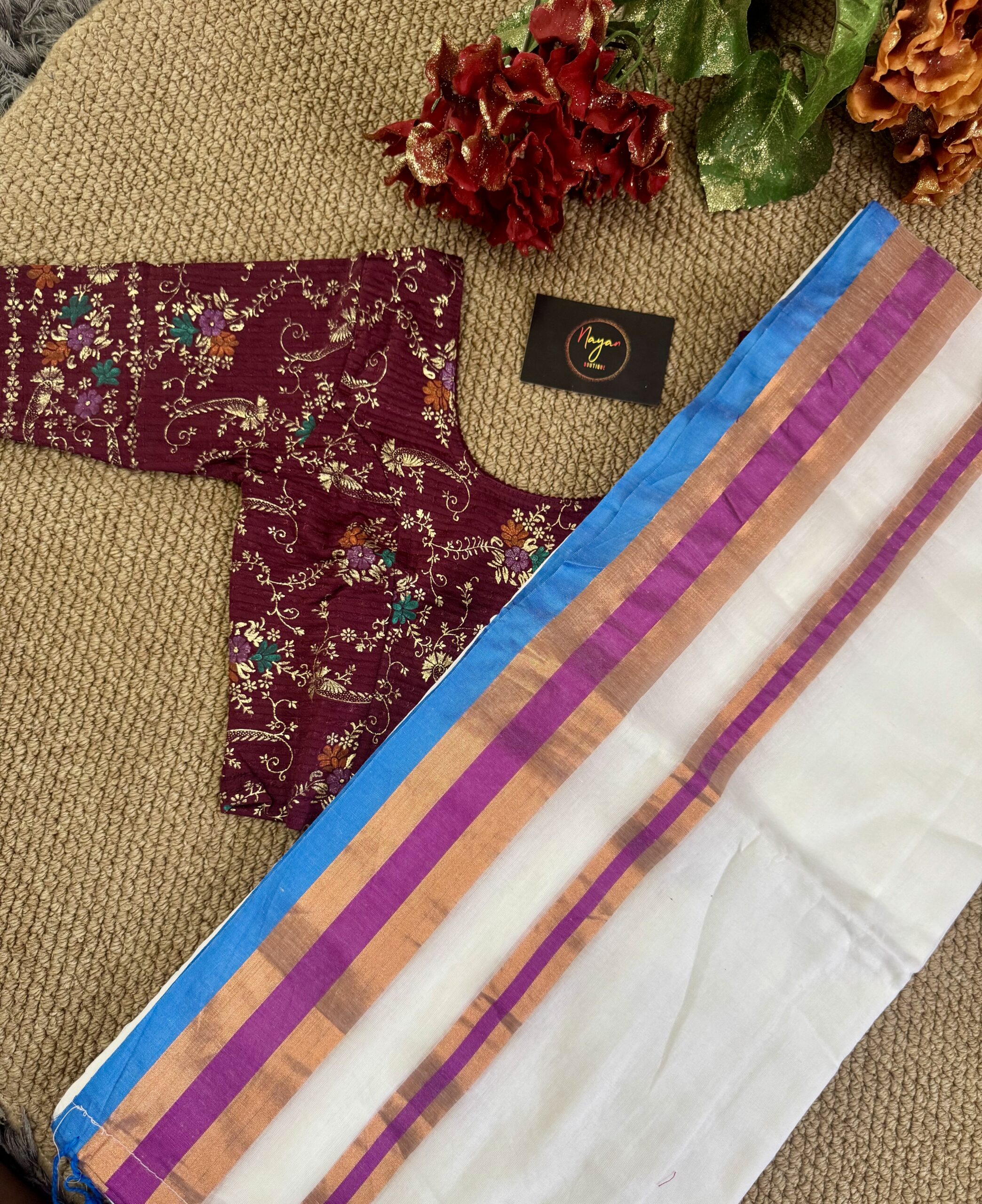 MulMul Cotton Saree with Strechable Blouse - Purple