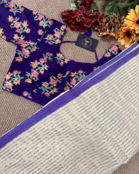 MulMul Cotton Saree with Vichithra Silk Stitched Blouse- Purple