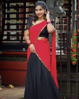 Black & Red Georgette Dhavani