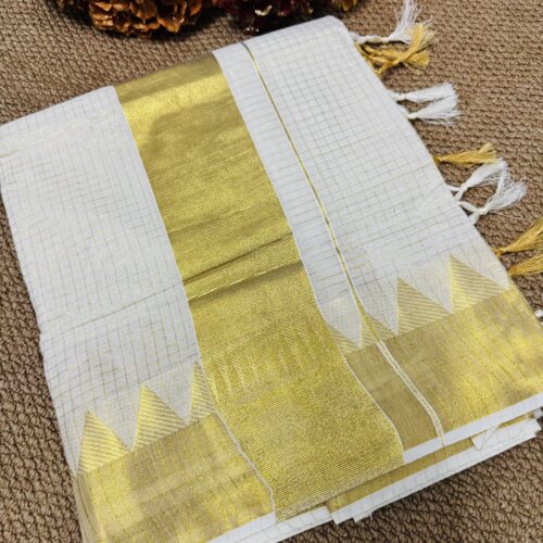 Ready to Wear Tissue Set Saree Temple Design with Gold Stripe