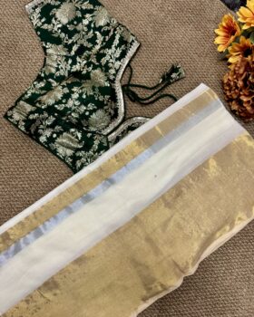 MulMul Cotton Saree with Dola Silk Stitched Blouse