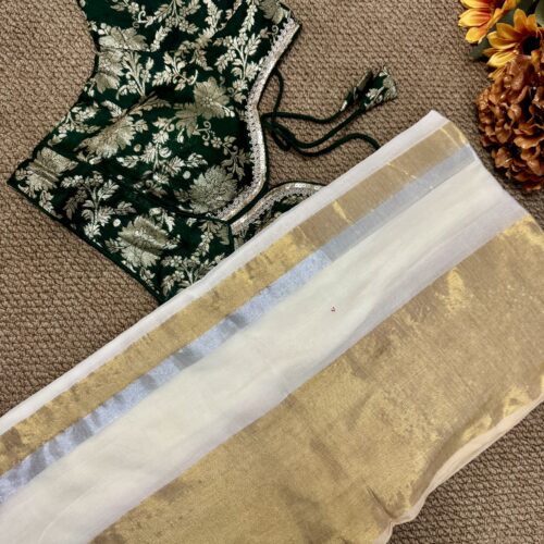 MulMul Cotton Saree with Dola Silk Stitched Blouse