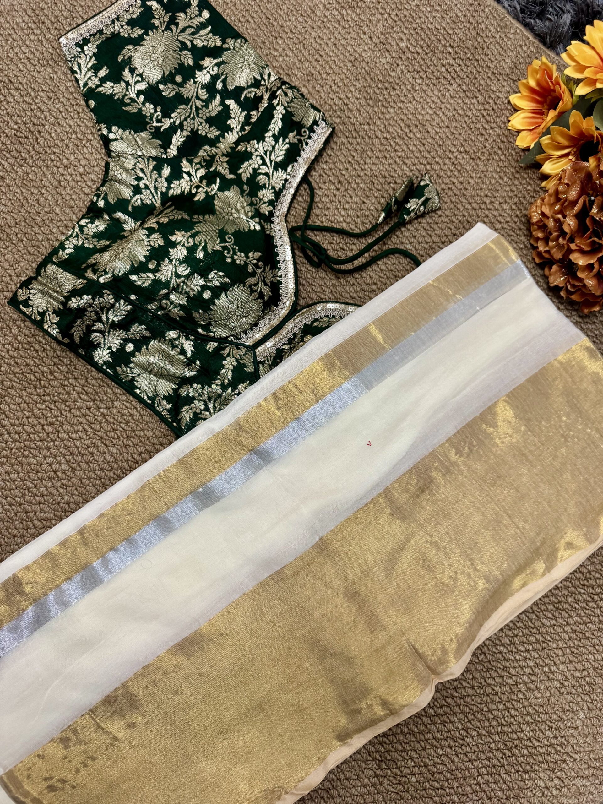 MulMul Cotton Saree with Dola Silk Stitched Blouse