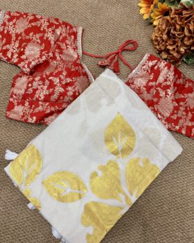 MulMul Cotton Saree with Dola Silk Stitched Blouse