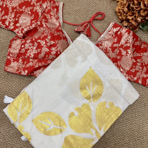 MulMul Cotton Saree with Dola Silk Stitched Blouse