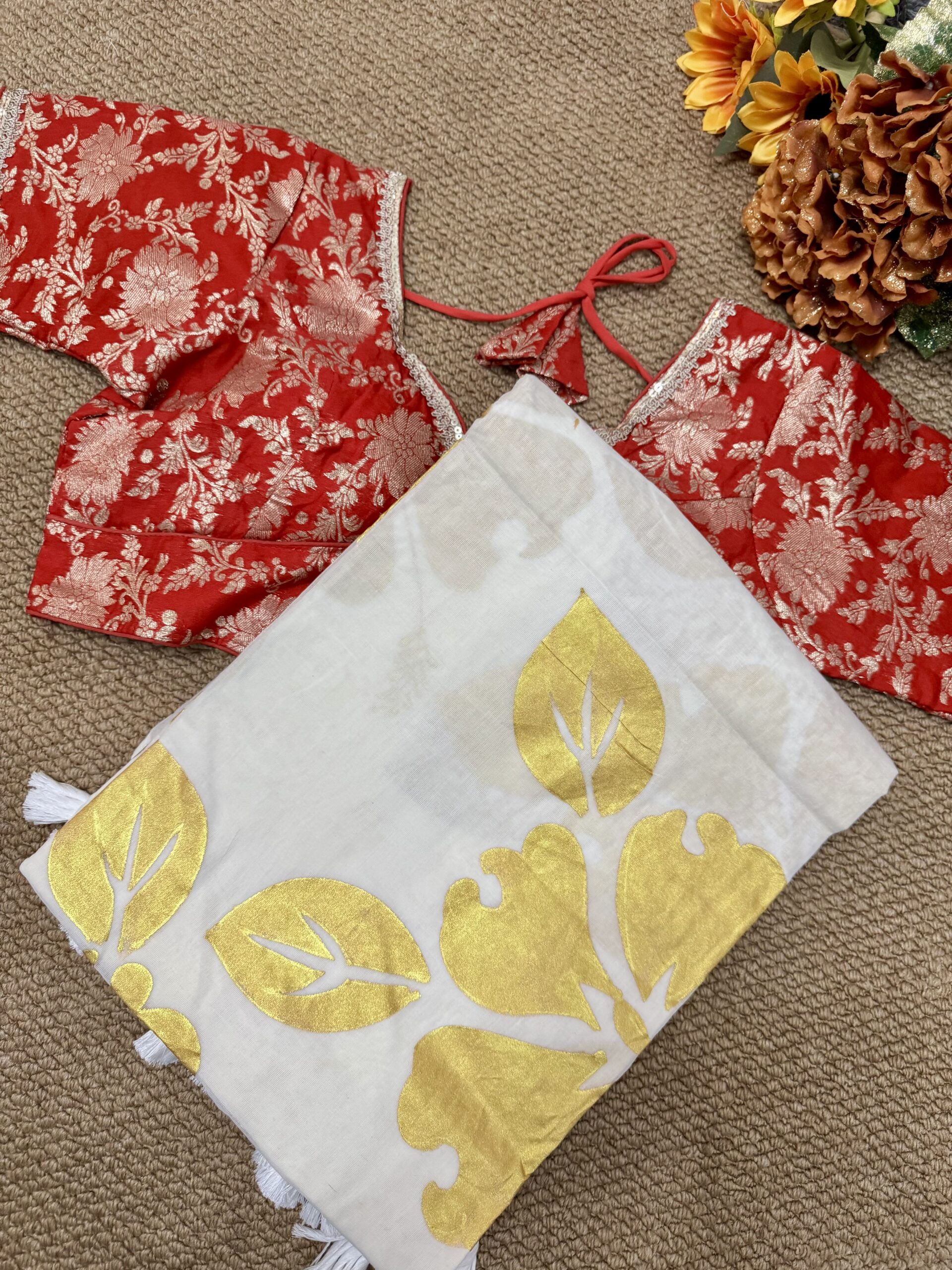 MulMul Cotton Saree with Dola Silk Stitched Blouse
