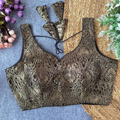 Sleeveless Brocade Silk Blouse - Black