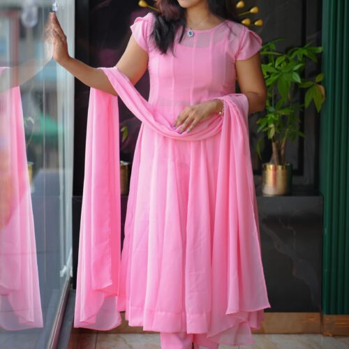 20 Pannel Designer Anarkali Set - Pink ( pre-booking 3 weeks)