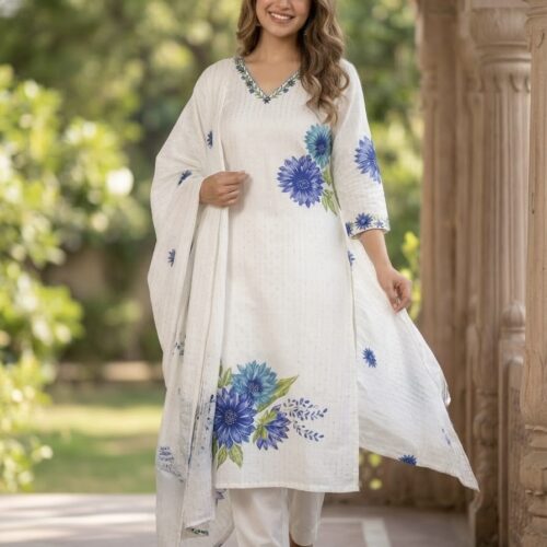 Roman Sillk  Embroidery Work & Digital Print Salwar Set
