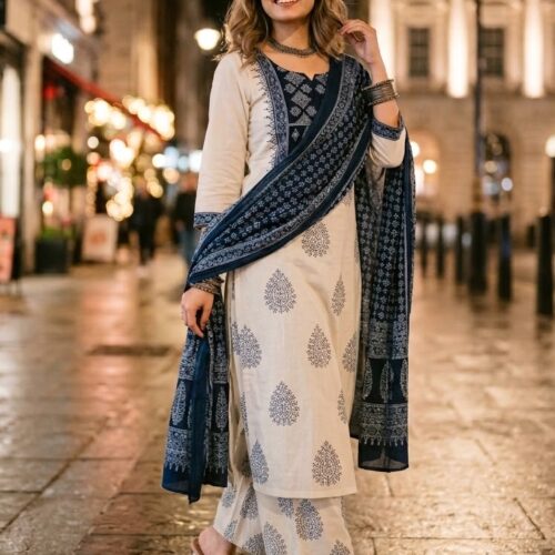 Cotton Indigo Block Print Salwar Set