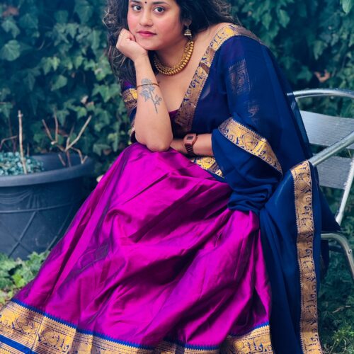 Silk Dhavani - Purple & Navy Blue