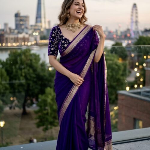 Vibrant Chinnon  Saree - With Designer Blouse