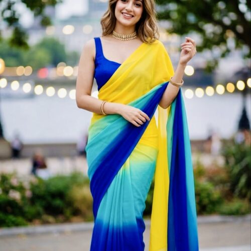 Vibrant Bollywood Georgette Saree - With Sleeveless Blouse