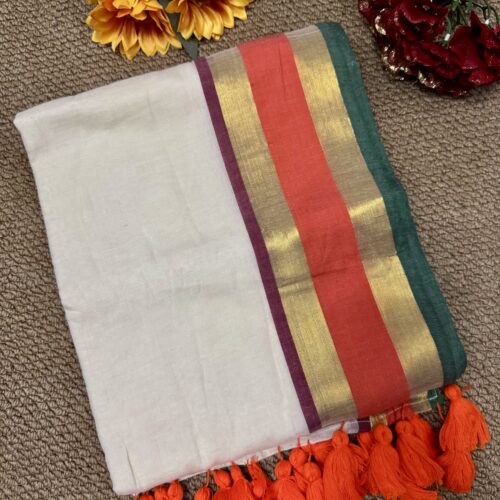 MulMul Cotton Saree - Kanchi Border