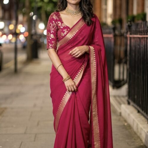 Vibrant Chinnon  Saree - With Stitched Blouse