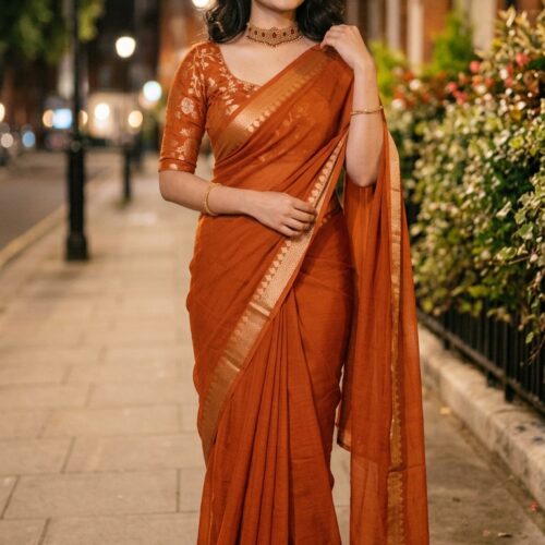 Vibrant Chinnon  Saree - With Stitched Blouse