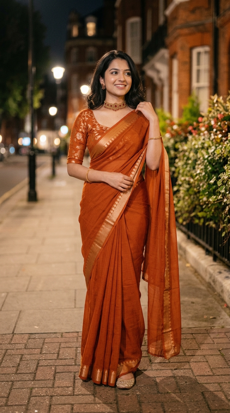 Vibrant Chinnon  Saree - With Stitched Blouse
