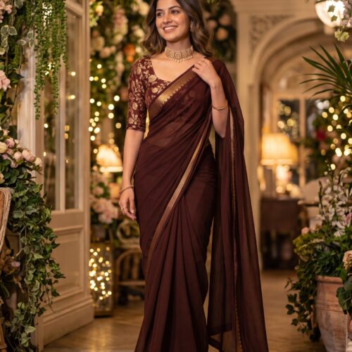 Vibrant Chinnon  Saree - With Stitched Blouse