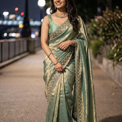 SpaceSilk Saree - Metalic  Green