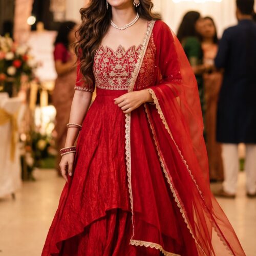 Designer Heavy Fendy Crush Gown - Red ( pre-booking 2-3 weeks)